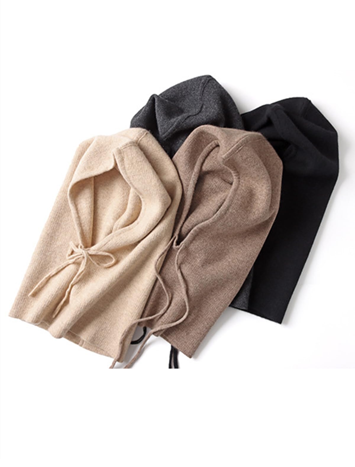 100% Cachemira Bufanda de Punto con Capucha para Mujer Hombre, Invierno Suave Cálido Gorro Beanie Bufanda Círculo 2 en 1 con Cordón, Elegante Pasamontañas Sombrero Earflap para Regalo Charcoal F