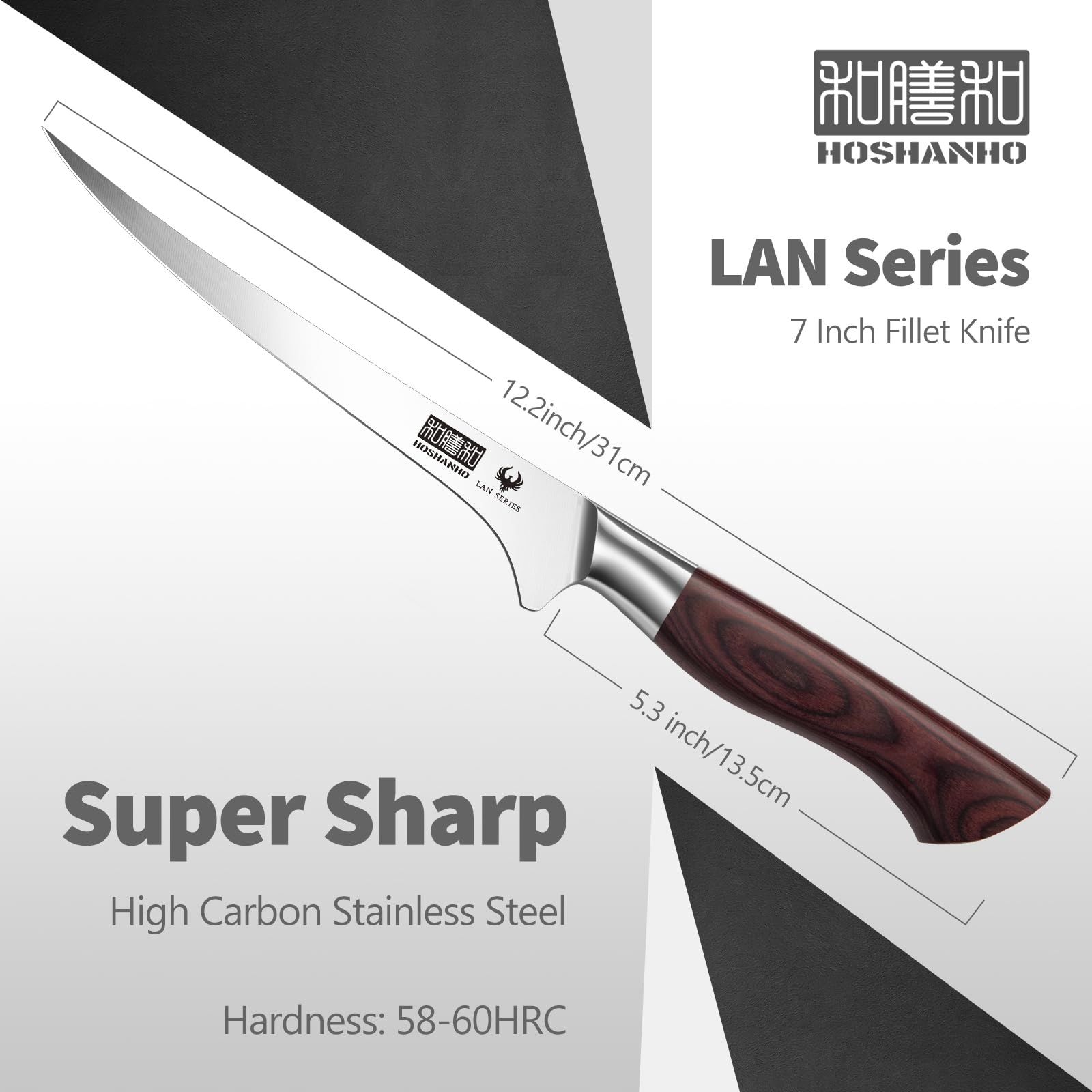 HOSHANHO Cuchillo de Filete 18 cm, Súper Afilado Japones Cuchillo para Pescado deAcero Inoxidable de Alto Carbono, Profesional Cuchillo de Filetear con Mango de Madera