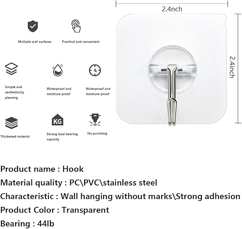 Miniatura 2 de 30 paquetes  Ganchos adhesivos de peso de 44 libras  Ganchos de pared de cocina  30 paquetes resistentes de 44.1 libras (máx.) Perchas adhesivas sin