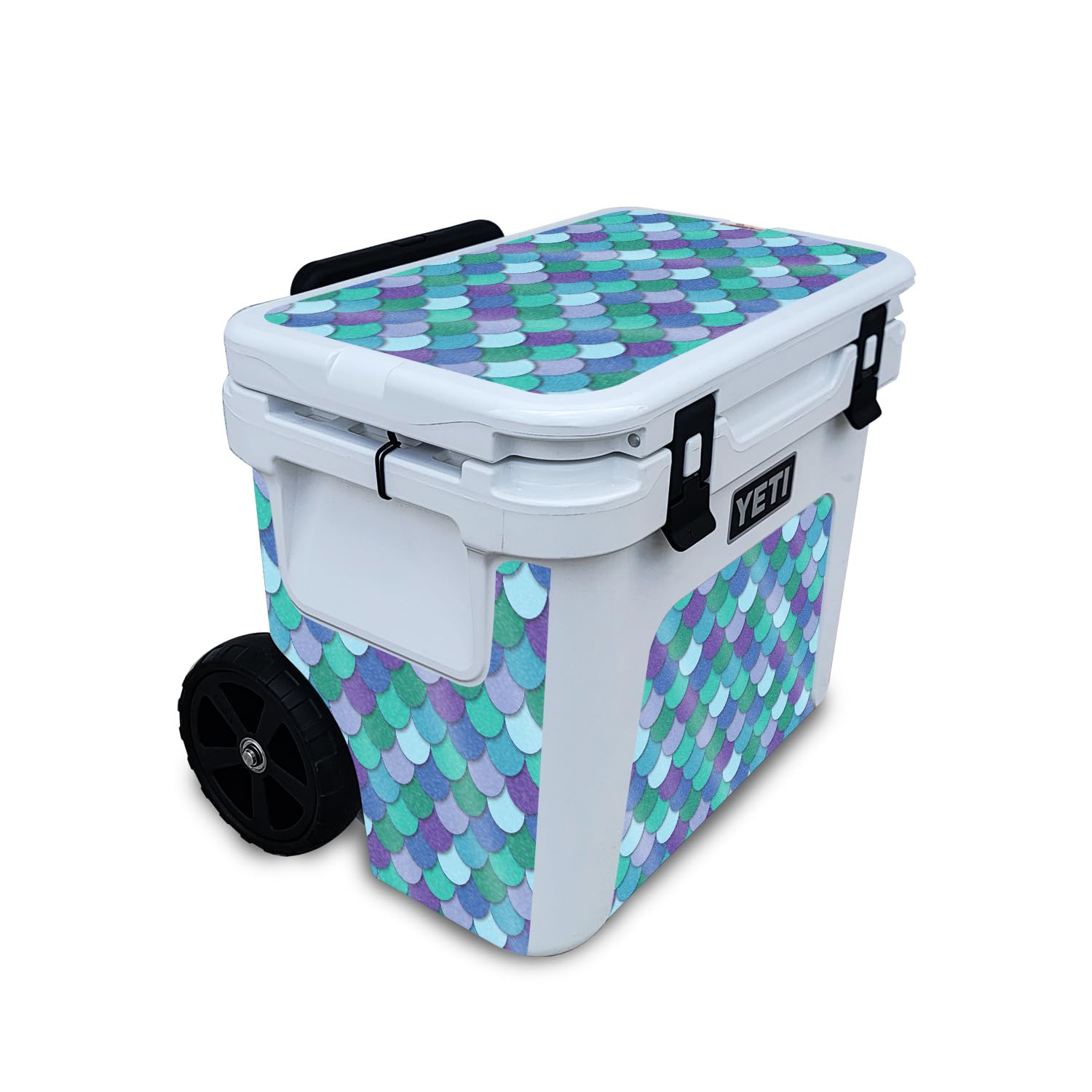 Glossy Glitter Skin Compatible with Yeti Roadie 32 Wheeled Cooler - Blue Scales - Premium 3M Vinyl Protective Wrap Decal Cover - Easy to Apply | Crafted in The USA by MightySkins