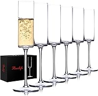 BACLIFE Hand-Blown Crystal Champagne Flutes Set of 6 - 6.5oz Lead-Free Stemmed Glasses for Sparkling Wine, Elegant Wedding & Gift Stemware