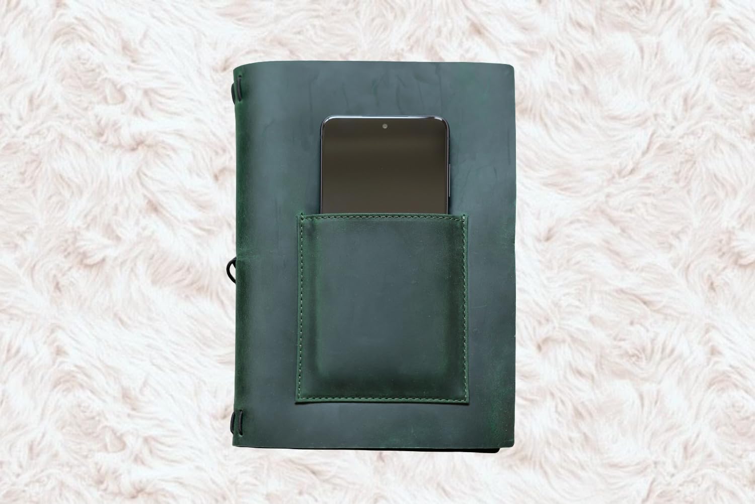 A5 Travelers Notebook Cover, Small Leather Journals Cover for Writing, Refillable Planner Organizer Folio Case for 8.5 x 5.5 Notebook with Phone/Pen Pocket, Gift for Men/Women, Green