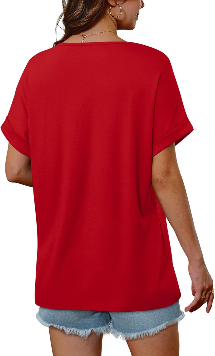 WIHOLL Womens Short Rolled Sleeve Shirts Oversized V Neck Tshirts Plus Size Summer Tops 2026 Dressy Casual Blouses S-4XL - Image 5