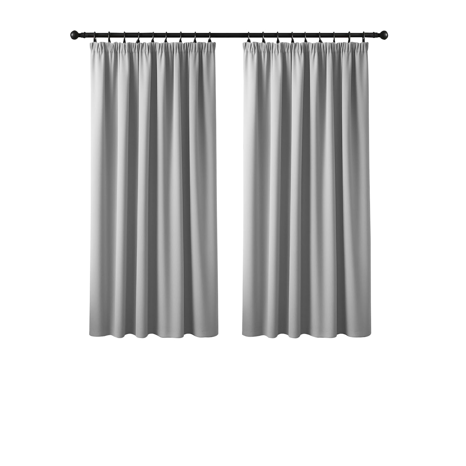 Yorkshire Bedding Light Grey Pencil Pleat Blackout Curtains For Bedroom 46X54 Inch Drop Thermal Insulated Super Soft Curtains With 2 Panels