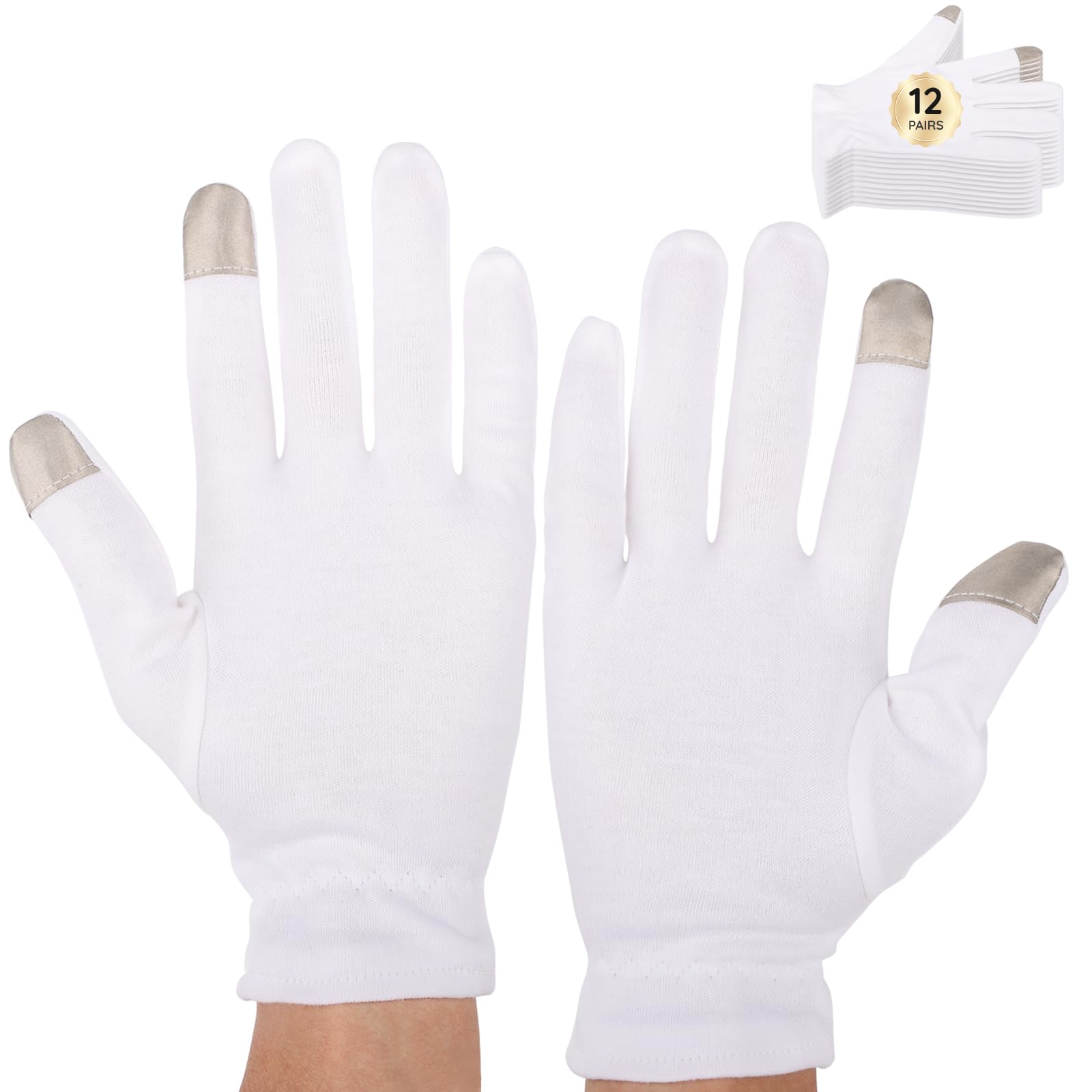 Segbeauty 24 Counts Moisturizing Cotton Gloves with Touchscreen Fingertips, Sleeping Gloves for Dry Hands with Elastic Band, Soft Hand Gloves for Women Men Cotton Sleep Gloves for Coin Art Work Medium-image-20