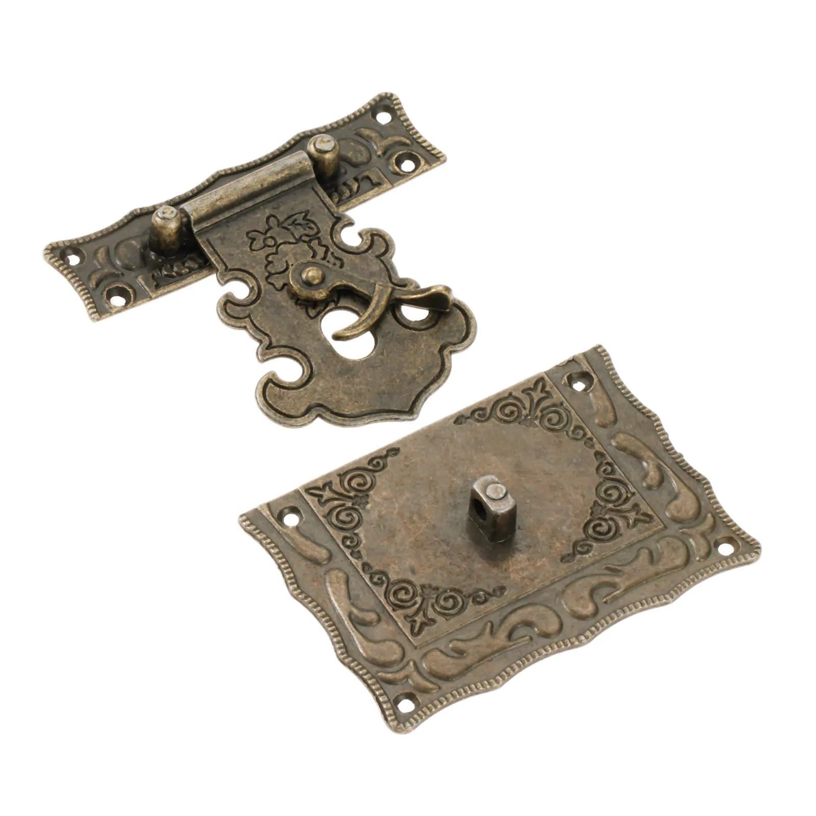 Zwcshuu 67X56-2Pcs Padlock Latch 2Pcs Antique Bronze Padlock Lock Jewelry Wood Box Latch Hasp Vintage Decorative Gift Suitcase Furniture Clasp(67X56-2Pcs)
