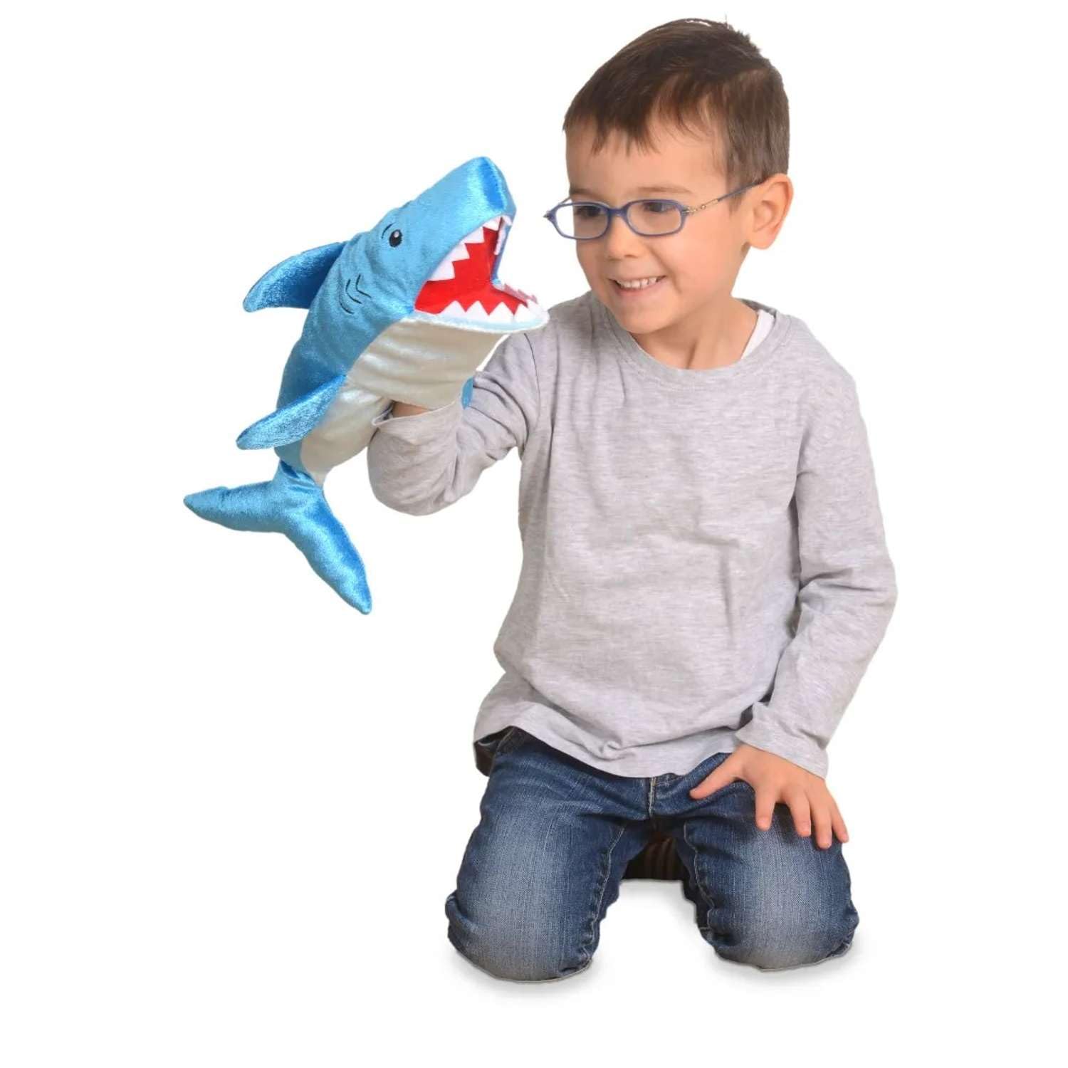 Fiesta Crafts Shark Hand Puppet Toy for Kids - Soft Hand Educational Plush Animal Puppet Toddler Toy for Development of Skills, Communications and Storytelling for Ages 2 to 9 Years