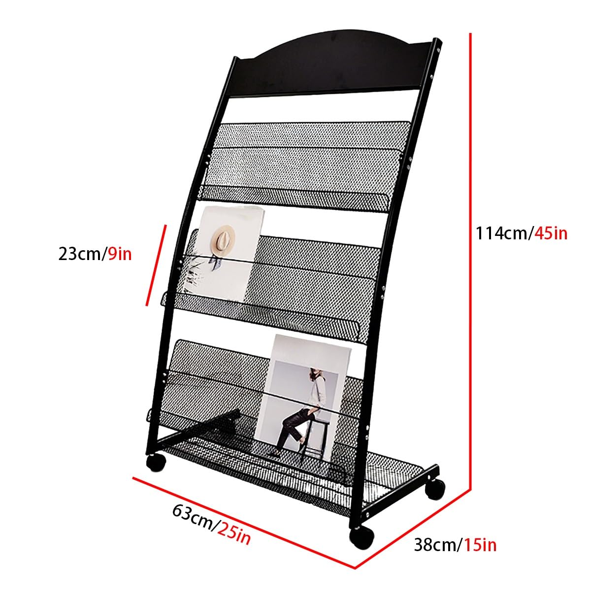 Porte-revues, Porte-revues Sur Pied Avec Roues, Présentoir De Brochures En Maille Métallique(Black)
