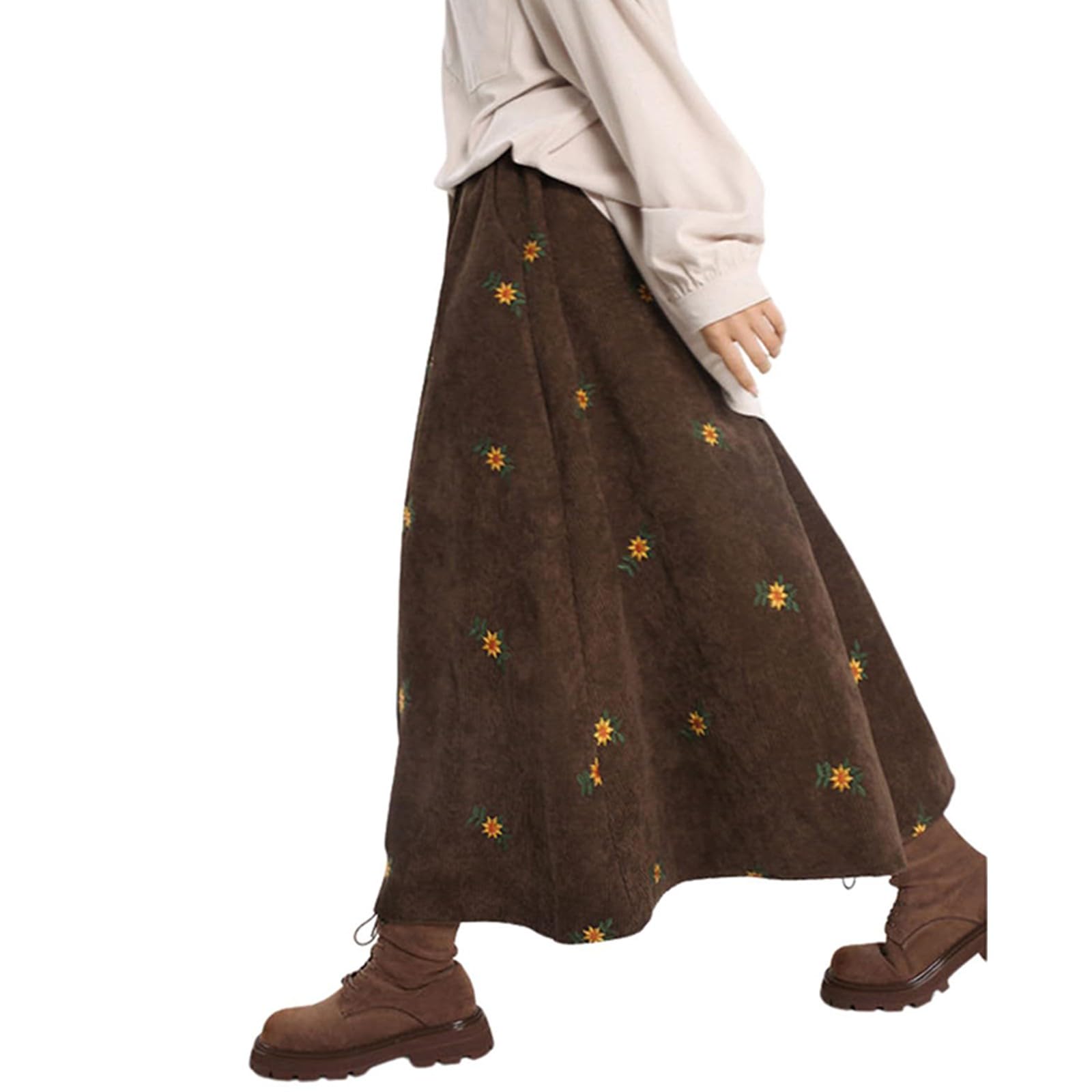 Générique Jupe Femme Ete Elastique pour Élégante A-Ligne avec Poches Jupe Tour Décontractée Bohême Haute Longue Plissée Plage Taille Maxi Vacances en Plage Femme De