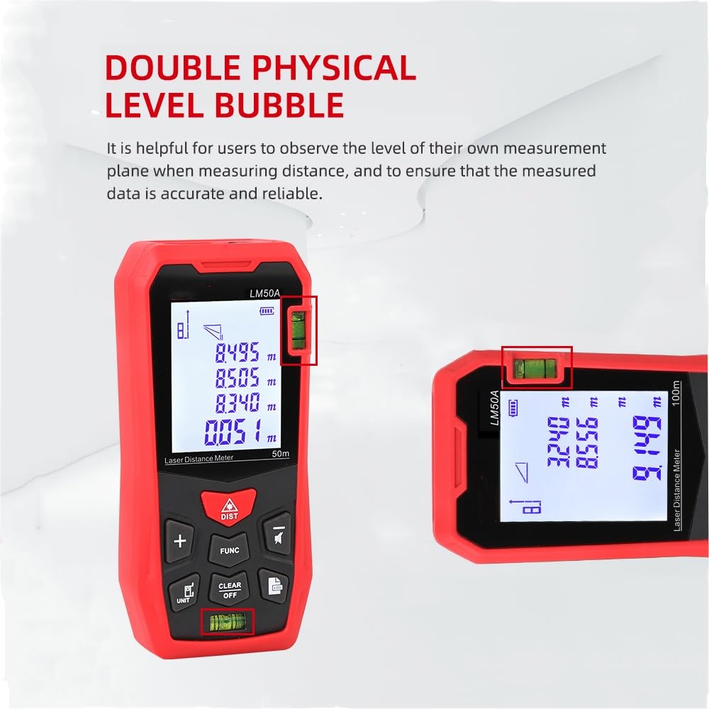 Jadeshay Télémètre Laser LM50A 50 M Metre Laser Portable, Appareil De Mesure Laser Numérique avec 99 Jeux De Données, Écran LCD Rétroéclairé