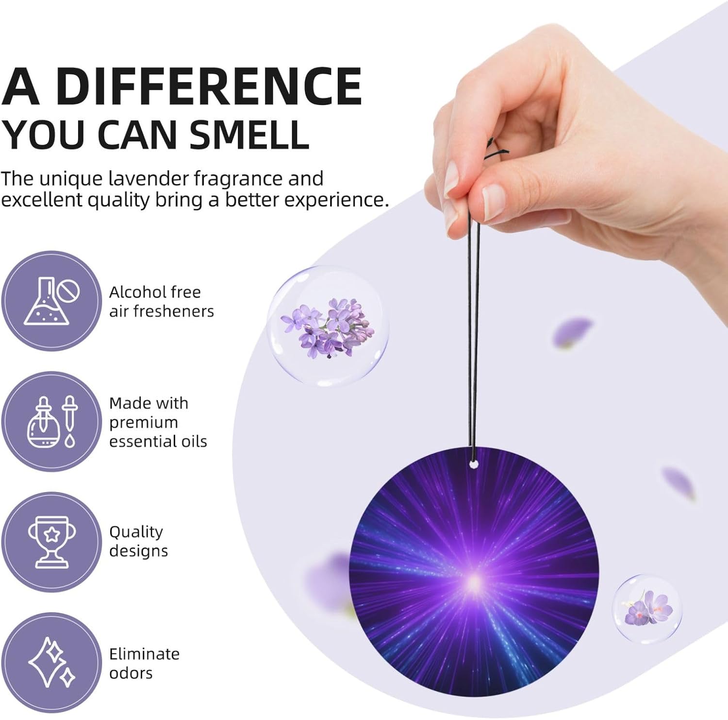 Car Air Freshener 24 PCS Purple Blue Light Rays Hanging Car Air Fresheners Auto Interior Decor Card Freshener Strong Scented Card Lavender Cars Scents for Office Bedroom Close Drawer Round Shape