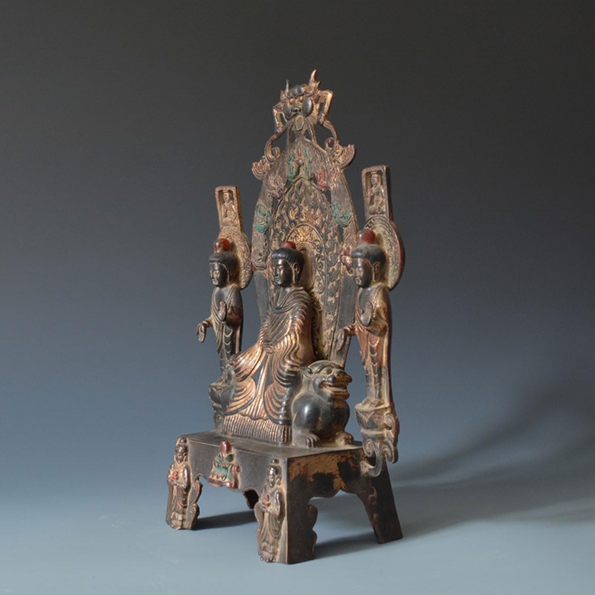 仏像 釈迦如来座像 (高さ37cm×巾27cm)真鍮 銅製 骨董複製品 仏像