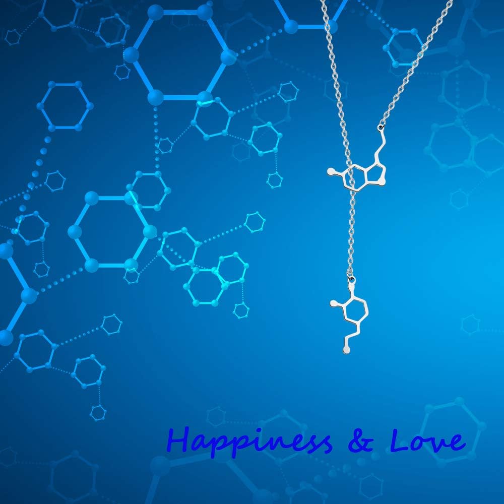 KUIYAI Happiness Serotonin Molecule Dopamine Molecule Lariat Y Necklace Molecular Structure Pendant Necklace Science Geek Jewelry Chemistry Lovers Gift