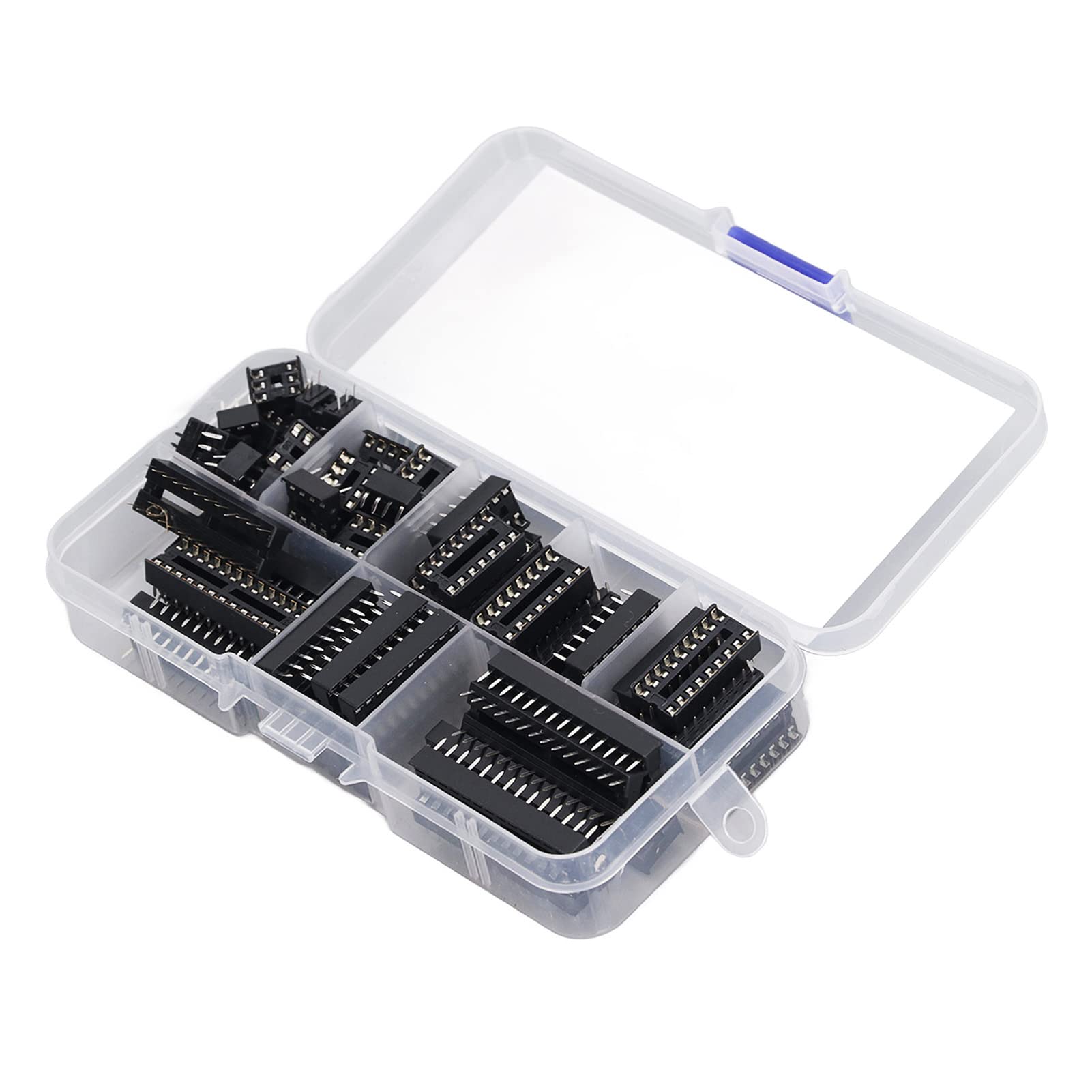 IC Assortment Kit, IC Socket Set 66Pcs Black Portable Flat Pin 6P To 28P for PCB