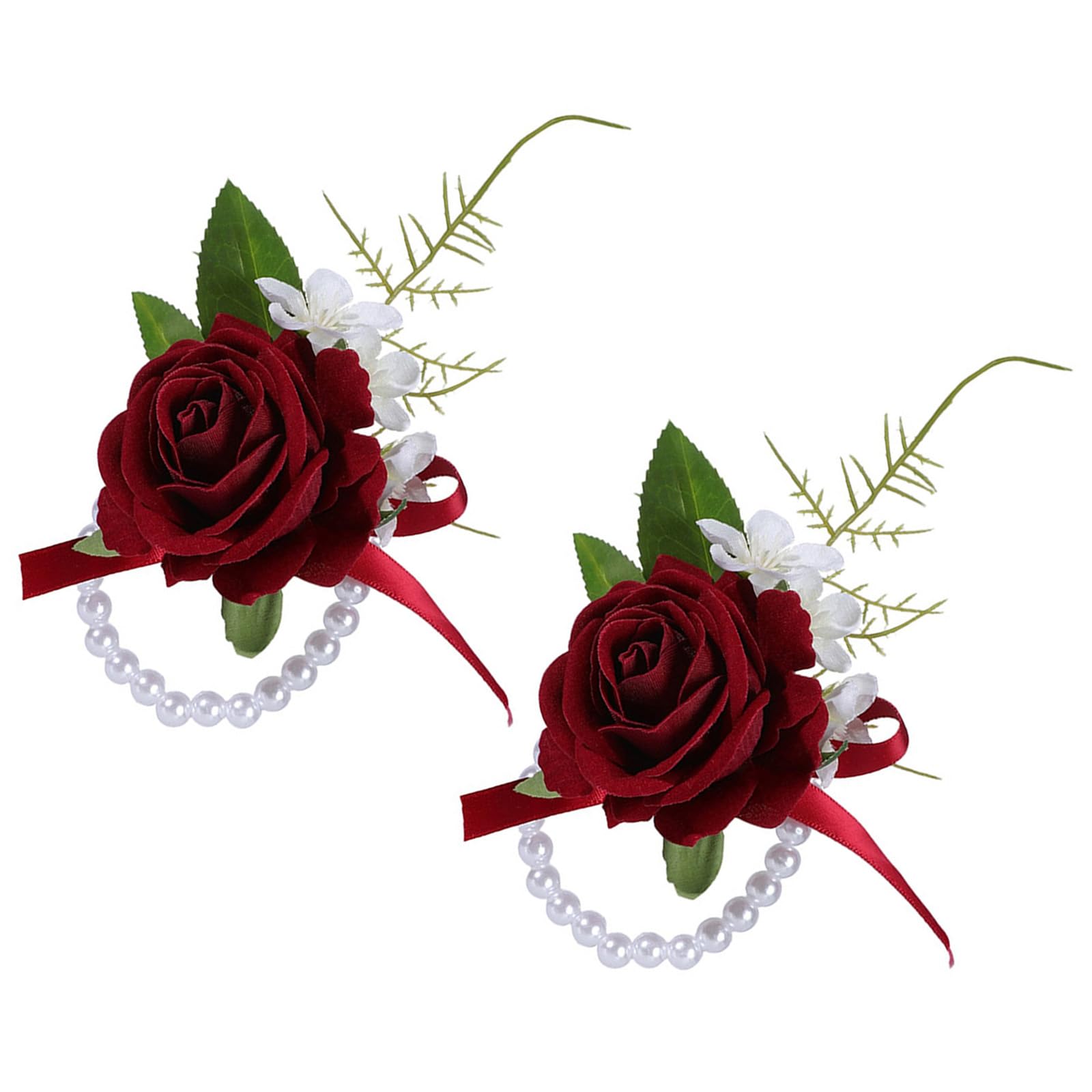 Geavonyg Artificial Flower Wrist Corsage Boutonniere Set for Bride Bridesmaid Groomsmen Ceremonies Luxury Wedding Jewelry