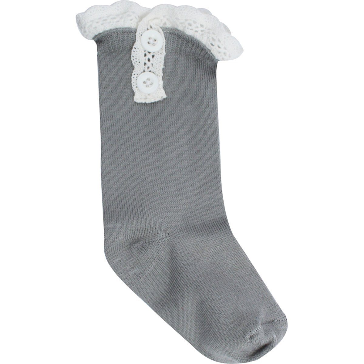 Baby Deer Baby Girls Boot Socks with Lace Ruffle Trim Size XL 24-36 - Grey