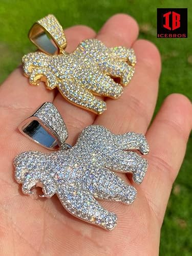 Icebros Moissanite Real 925 Sterling Silver Gorilla Pendant Ape Iced Necklace (1.75" (9.1Ct), White Gold) #TOP4