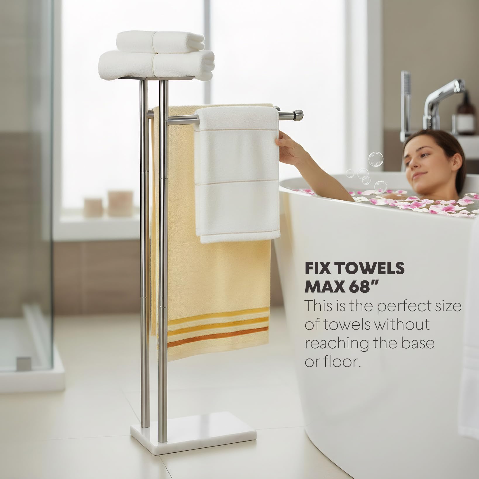Songtec Toallero para baño, soporte para toallas de baño de 2 niveles para toallas de baño de máximo a 68 pulgadas, práctico estante en la parte superior