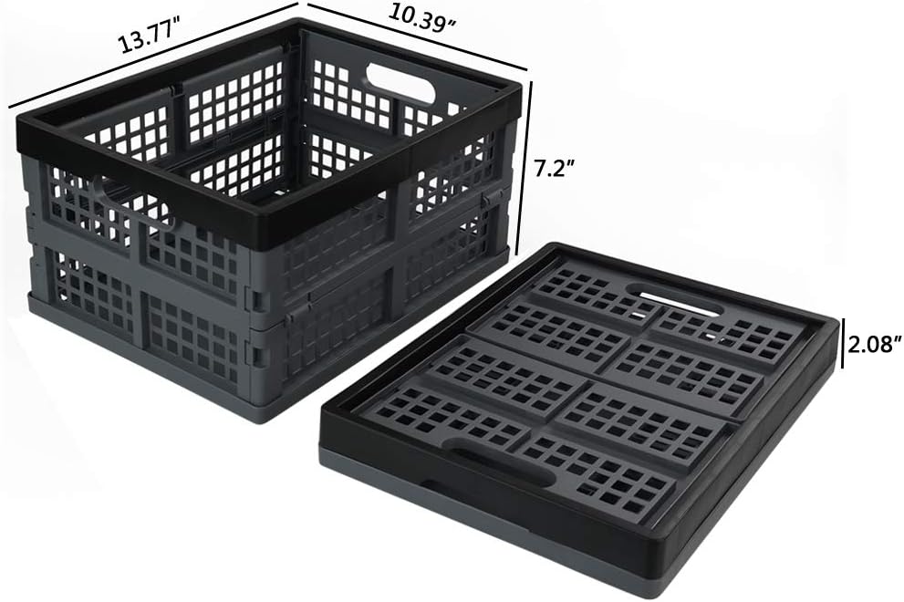 Bringer 4-Pack Plastic Collapsible Crates, Foldable Crates Storage, 15 L