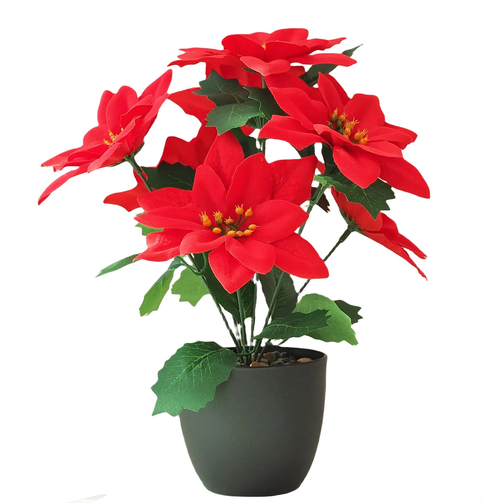 4 Bouquet Di Stella Di Natale Artificiale Rossa - 7 Steli Ognuno, Fiori In Stoffa Seta Con Stami Brillanti, Per Decorazioni Natalizie E Centrotavola - 3
