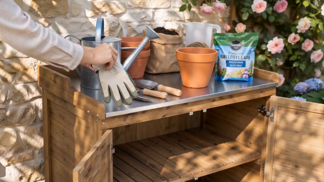 Amazon.com: Gizoon Outdoor Potting Bench with Metal Tabletop
