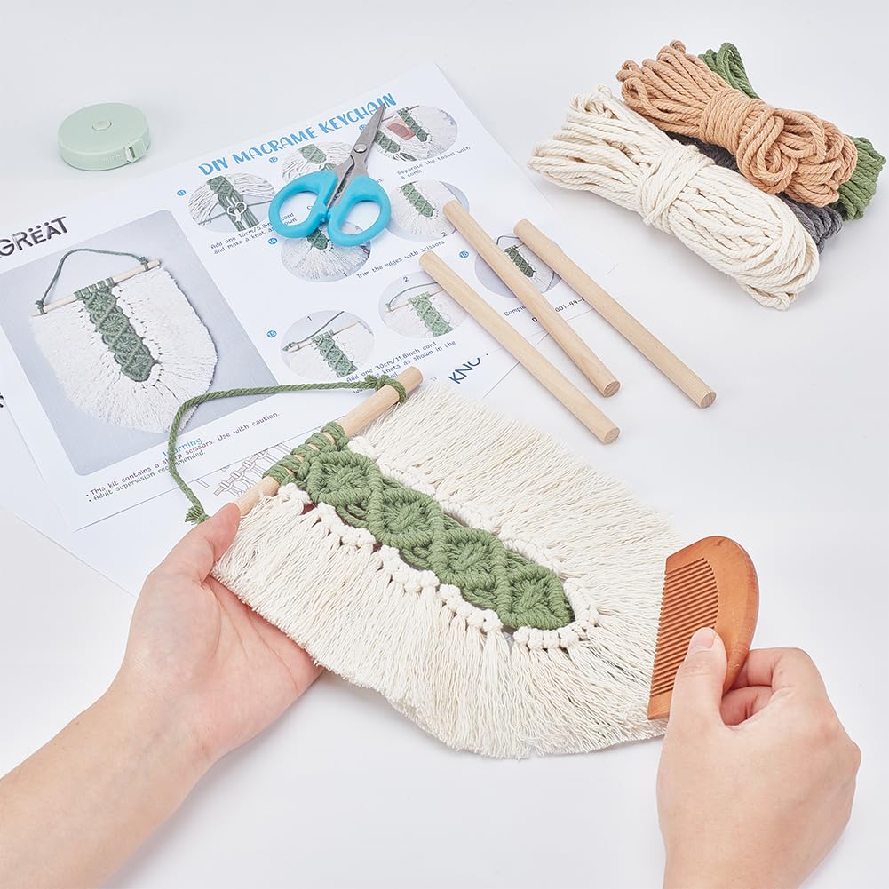 PLIGREAT 3 ensembles bricolage feuilles de macramé Kit de suspension murale Macramé Tapisserie tissée Plume débutant Tenture murale Kit pour chambre à coucher Salon appartement Decor