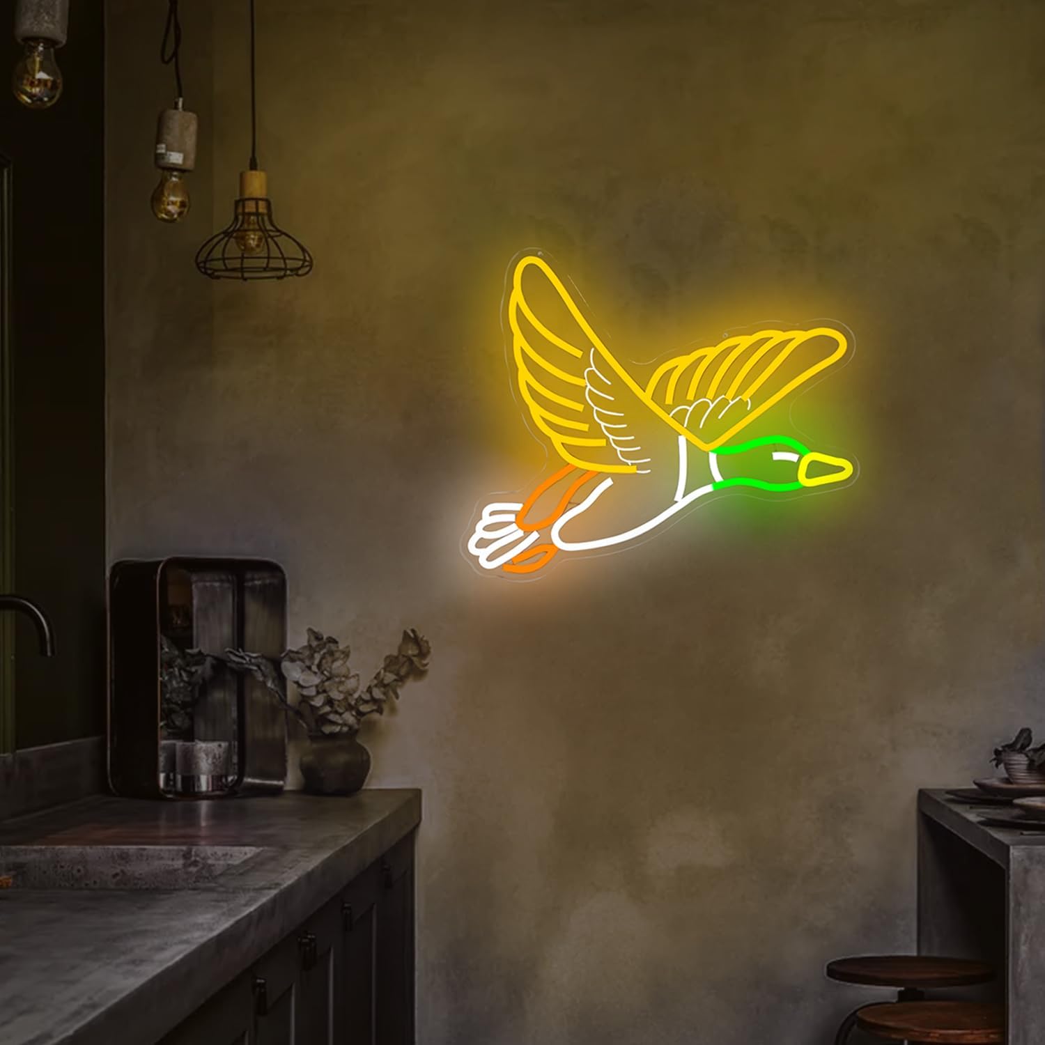 Mallard Duck Neon Signs for Wall Decor Goose Neon Light Sign Mallard Duck Light Up Sign Dimmable Flying Duck Led Signs for Bedroom Wall Home Living Room Cabin Wildlife Enthusiasts Decor Gift