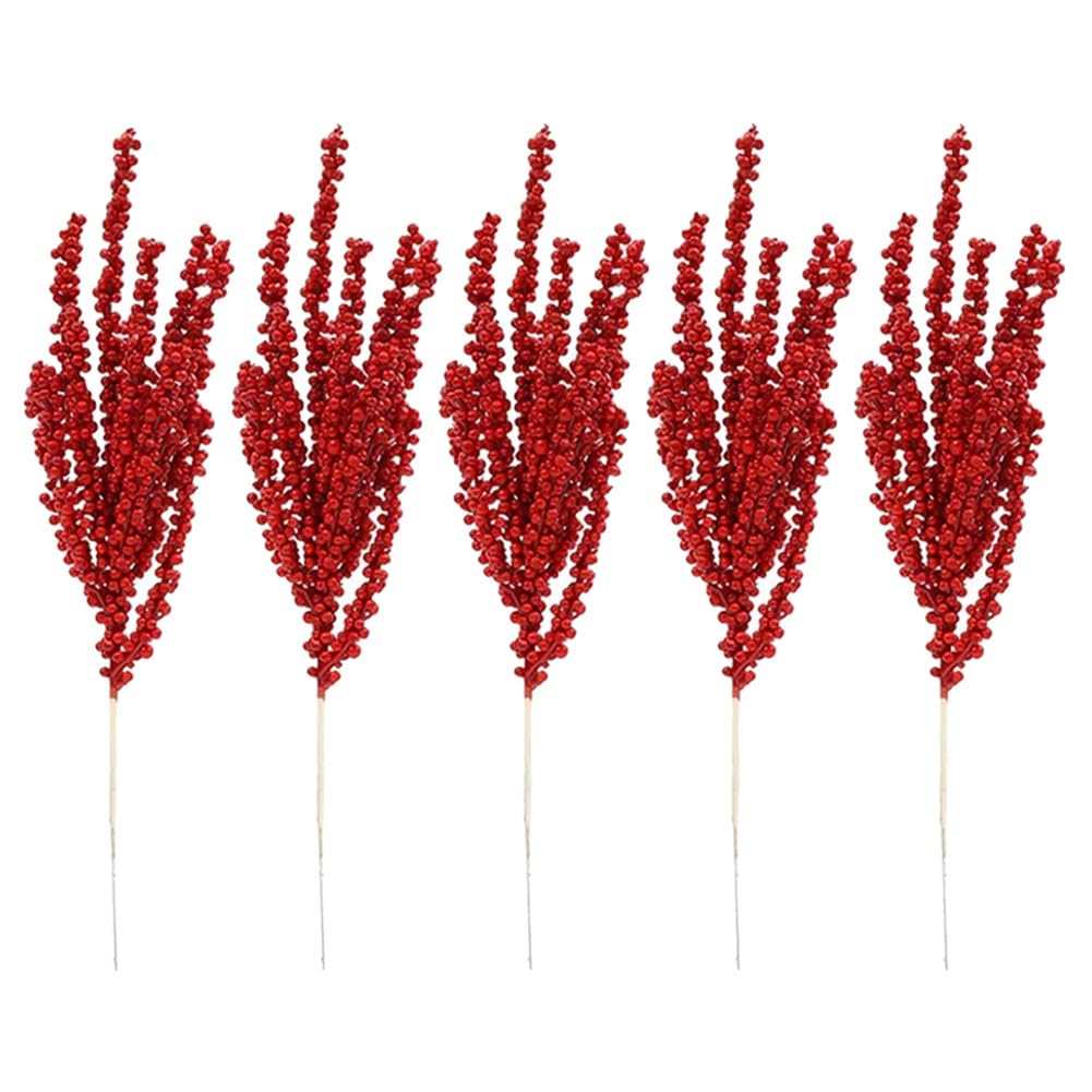 Lot de 20 Branches de Houx artificielles (6 x 32 cm) pour décoration de Noël, couronnes et Loisirs créatifs, Rouge