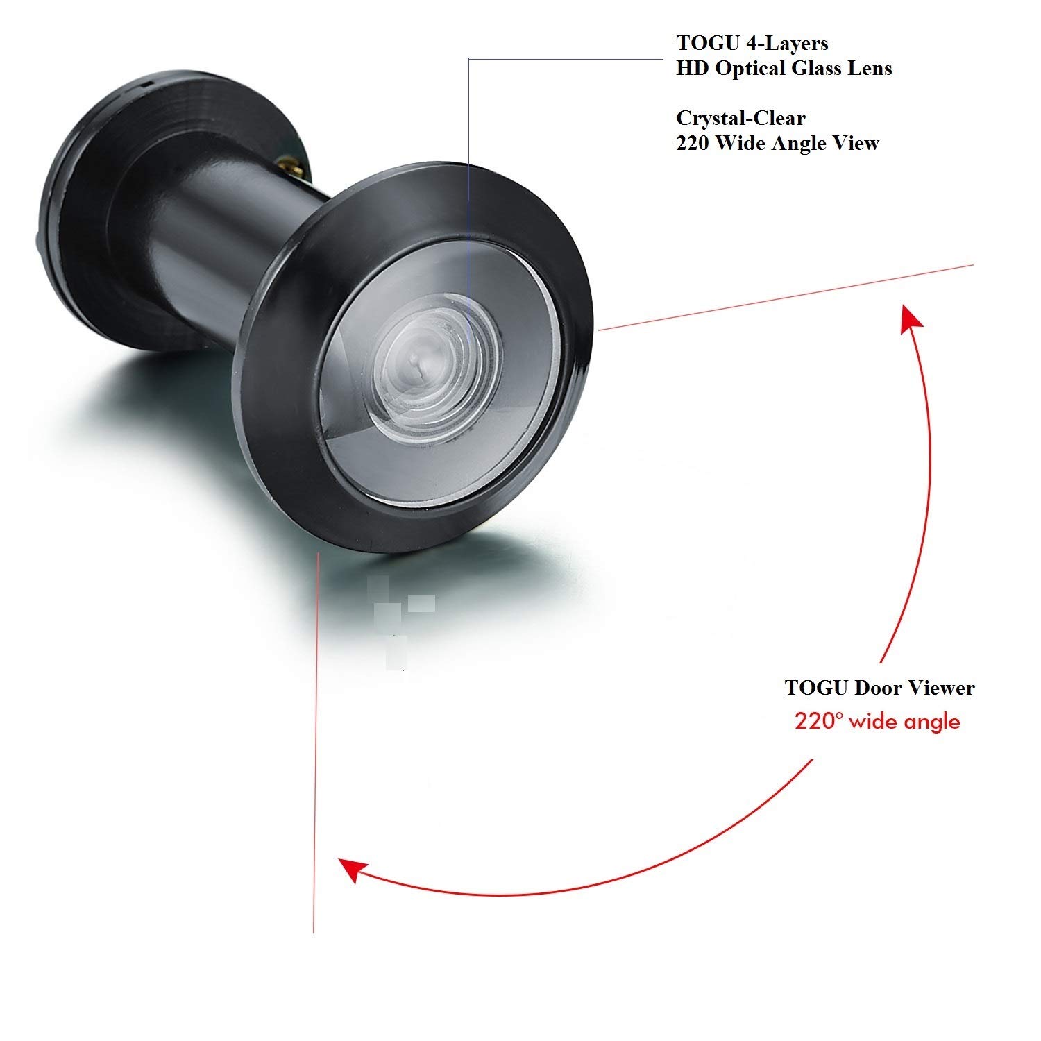 TOGU TG3016YG-BC UL Listed Solid Brass HD Glass Lens 220-degree Door Viewer Peephole With Heavy Duty Privacy Cover For 1-3/8" To 2-1/6" Doors, Matt - View #11
