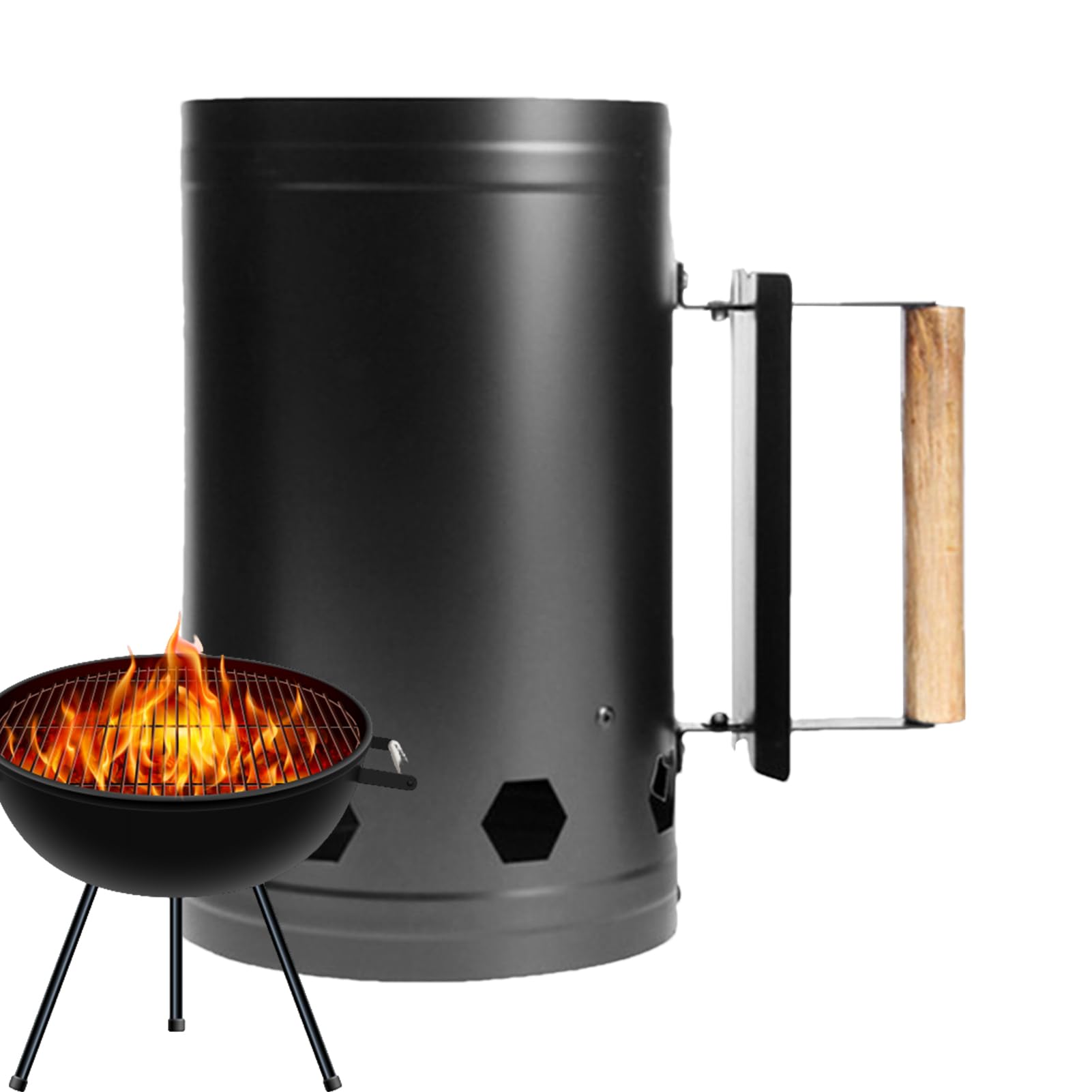 Tonneau De Feu Awakentti - Cage Combustion Anti-rouille, Bouclier Thermique, Poignées Bois, Pour Jardin/camping