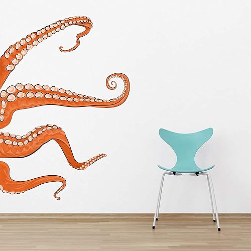 Miniatura 1 de Wallums Calcomanías de pared impresas con tentáculos de pulpo para baño, murales oceánicos para despegar y pegar, calcomanías submarinas