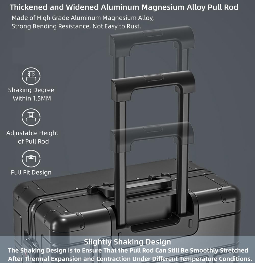 Aoun Hartschalen Koffer Handgepäck Aus All Aluminium, Ganzmetall Trolley Koffer Ohne Reißverschluss Mit Schloss, Reisekoffer Trolley Koffer Metalll Rollkoffer Für Reisen Business (Silber, 51CM-41L)