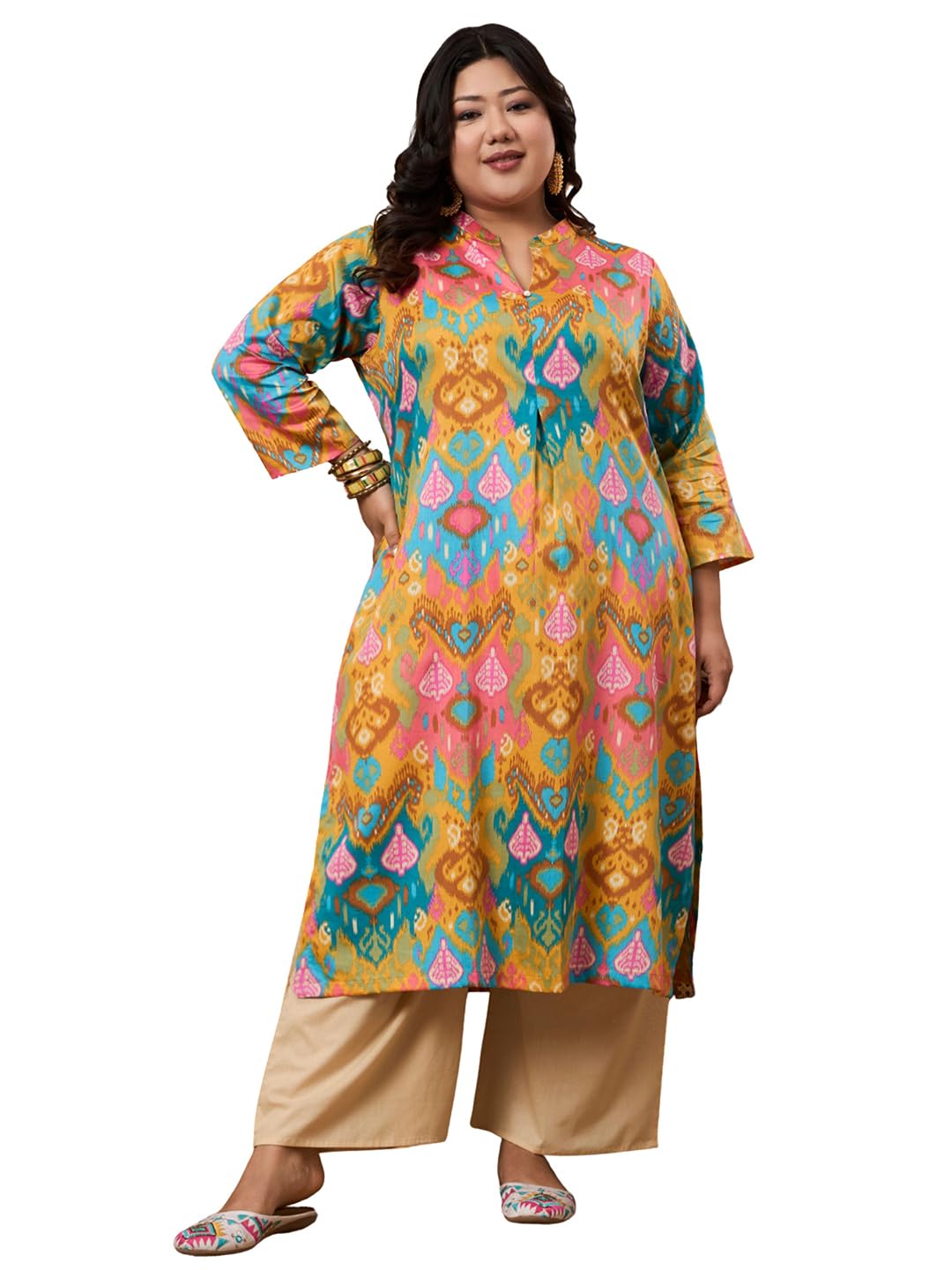 tissu Women's Plus Size Cotton Satin Multicolor Abstract Printed V-Neck Kurta with Palazzo-picture-48