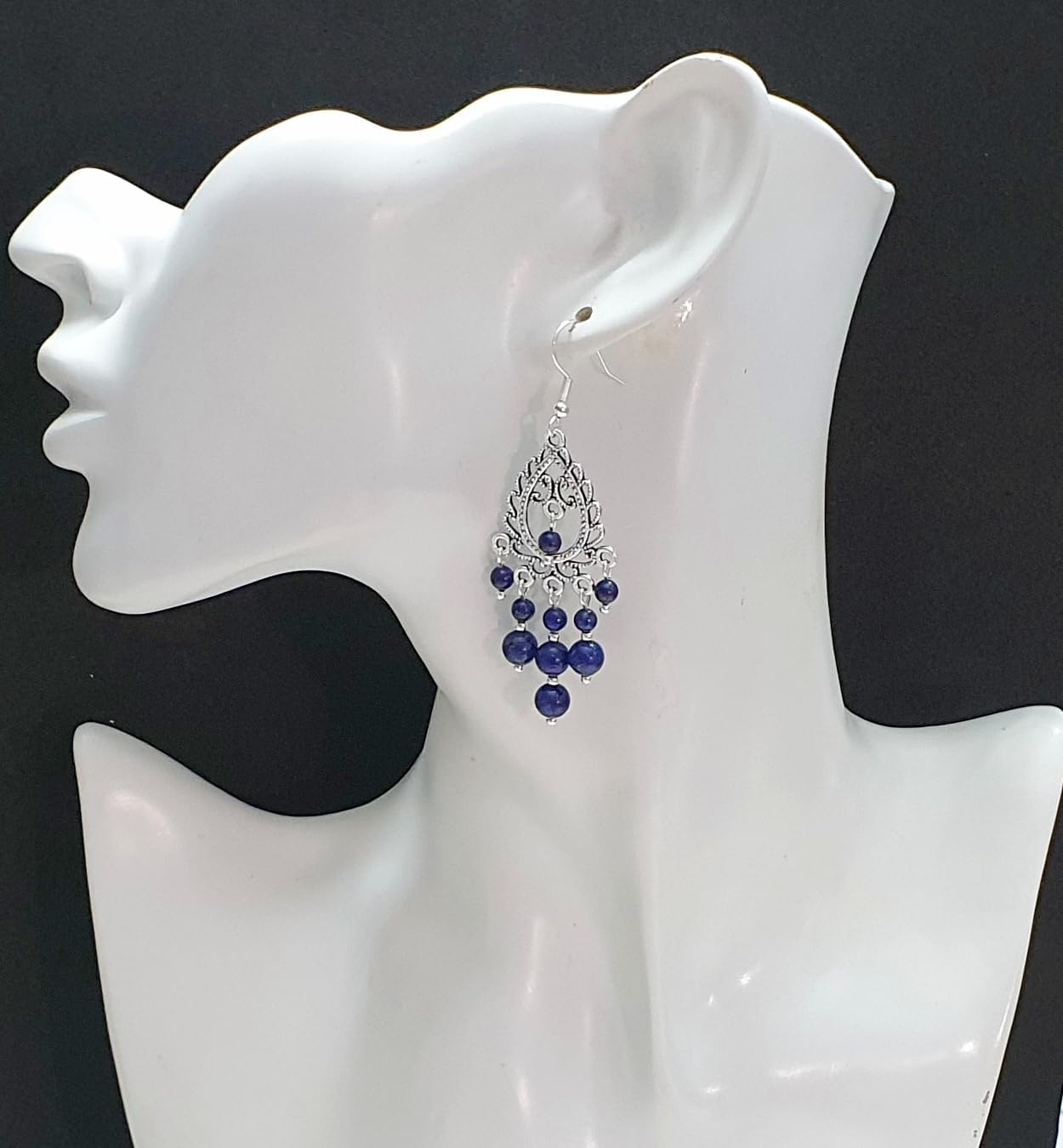 Lapis Lazuli Chandelier Earrings 925 Sterling Silver Hooks Long Vintage Style Women Jewelry Handmade Tibetan Silver in Gift Box - Image 3