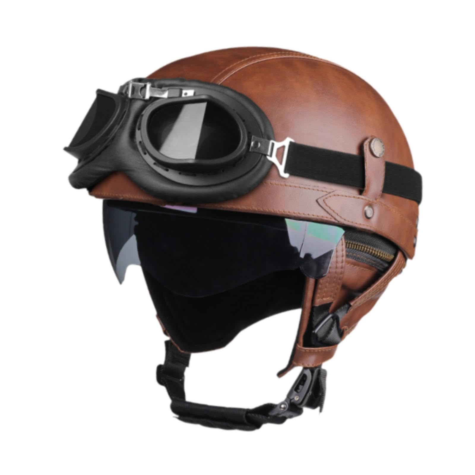 Casco de moto retro medio para adultos con forro desmontable y PU 8