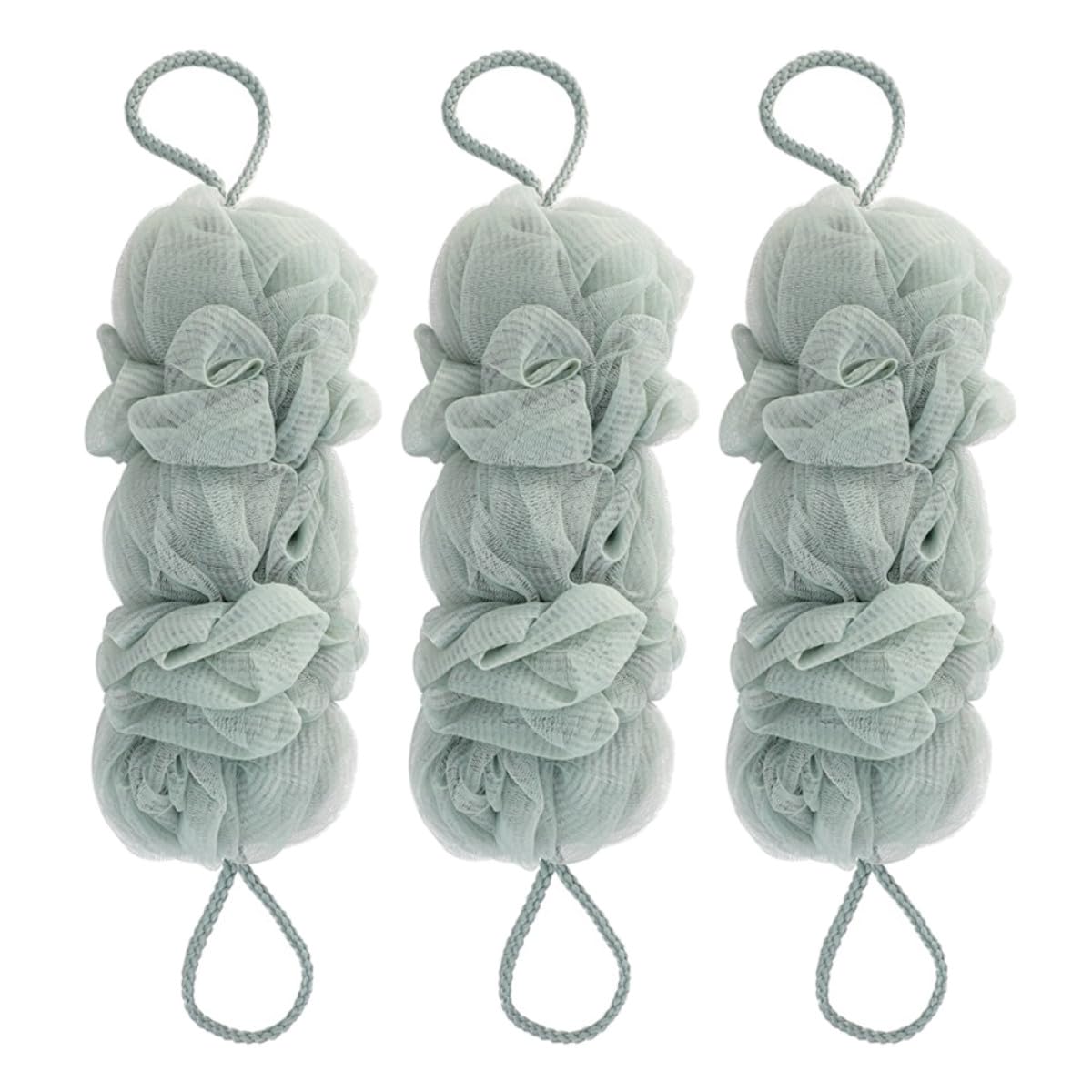 Spugne Luffa da Doccia 3 Pezzi Morbide Filo Rinforzato e Design Appendibile, Esfoliazione Corpo per Adulti e Donne Gravidanza, Uso Quotidiano in Bagno