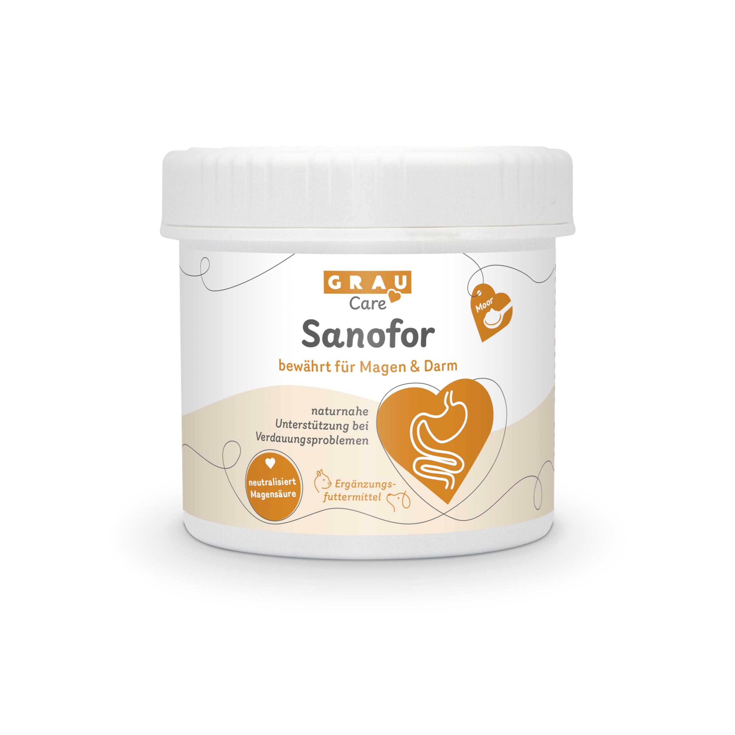 GRAU L'originale Sanofor, Brugo naturale per la flora intestinale, neutralizza l'eccesso di succhi gastrici e riduce l'acidità gastrica, integratore alimentare per cani e gatti, 1 confezione da 500 g