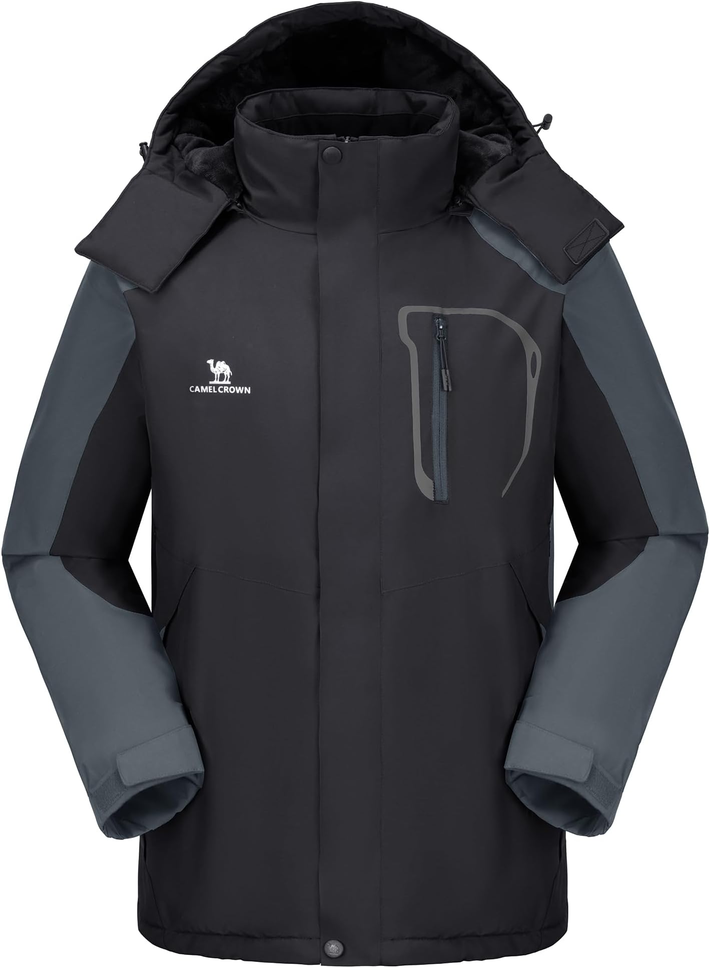 Mens Winter Jacket Waterproof Warm Snow Ski Jackets Faux Fur Fleece Rain Coats with Removable Hood