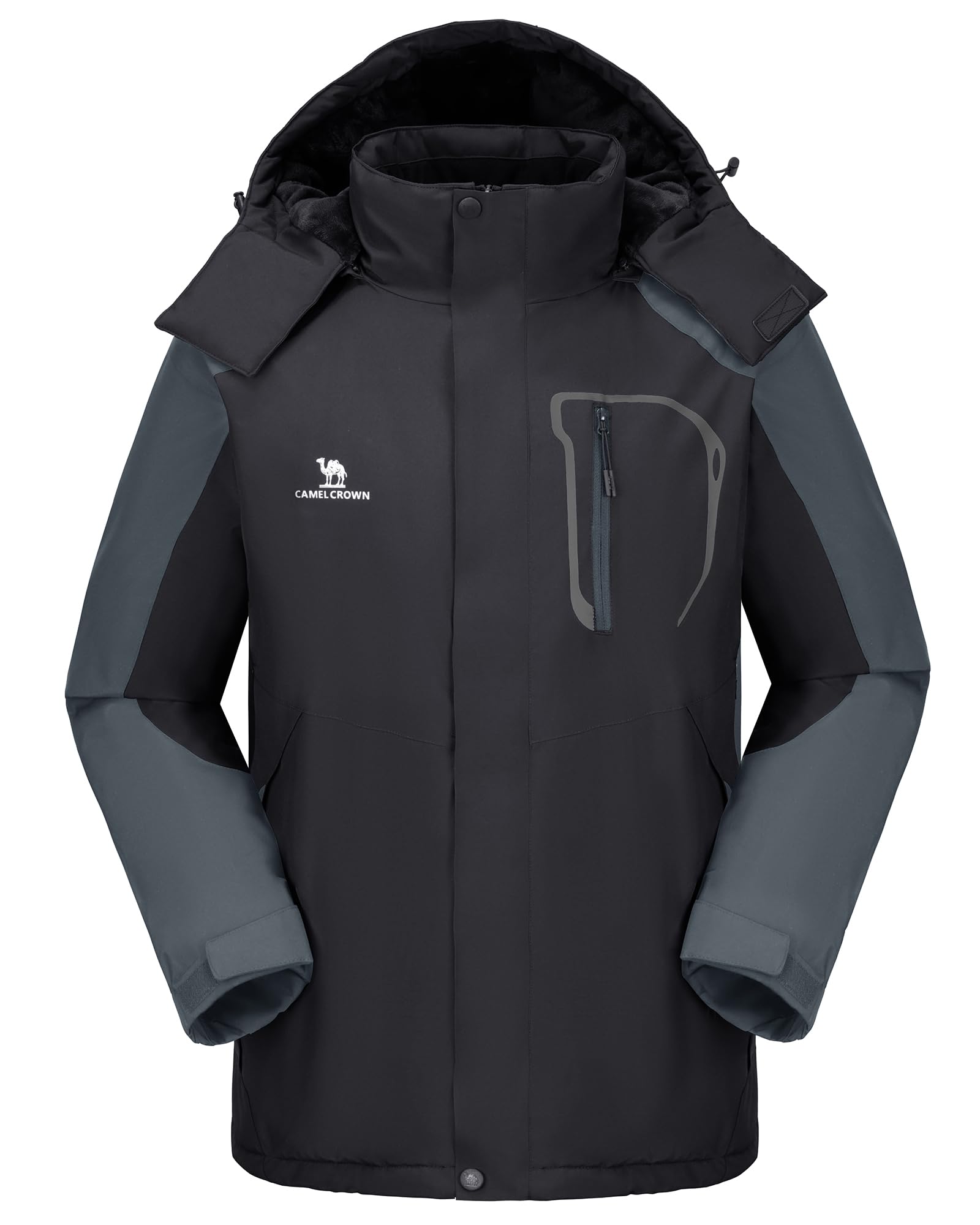 Mens Winter Jacket Waterproof Warm Snow Ski Jackets Faux Fur Fleece Rain Coats with Removable Hood