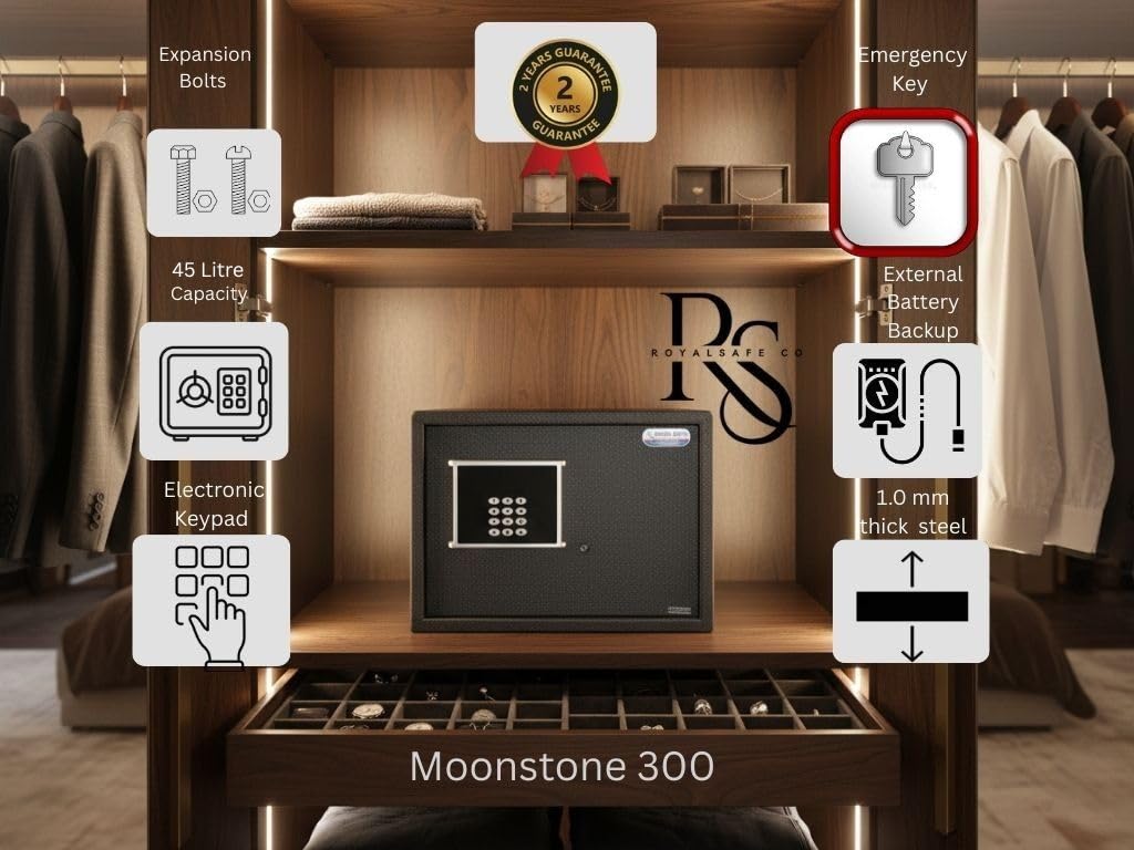 Moonstone 300 Digital Safe for Home | Electronic Locker for Jewellery & Cash | Home Security Safe Box with Keypad | Digital Tijori | Made in India Safe Locker|Black|Pack of 1 2