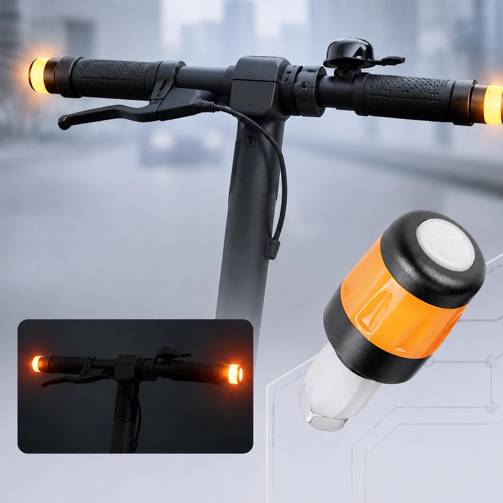 E Scooter Blinker, Wiederaufladbare LED-Lenkerleuchte Elektroroller, Wasserdicht, Universeller Blinker für Xiaomi/Segway Ninebot, 3 Modi, für 17,3–22 mm Lenker