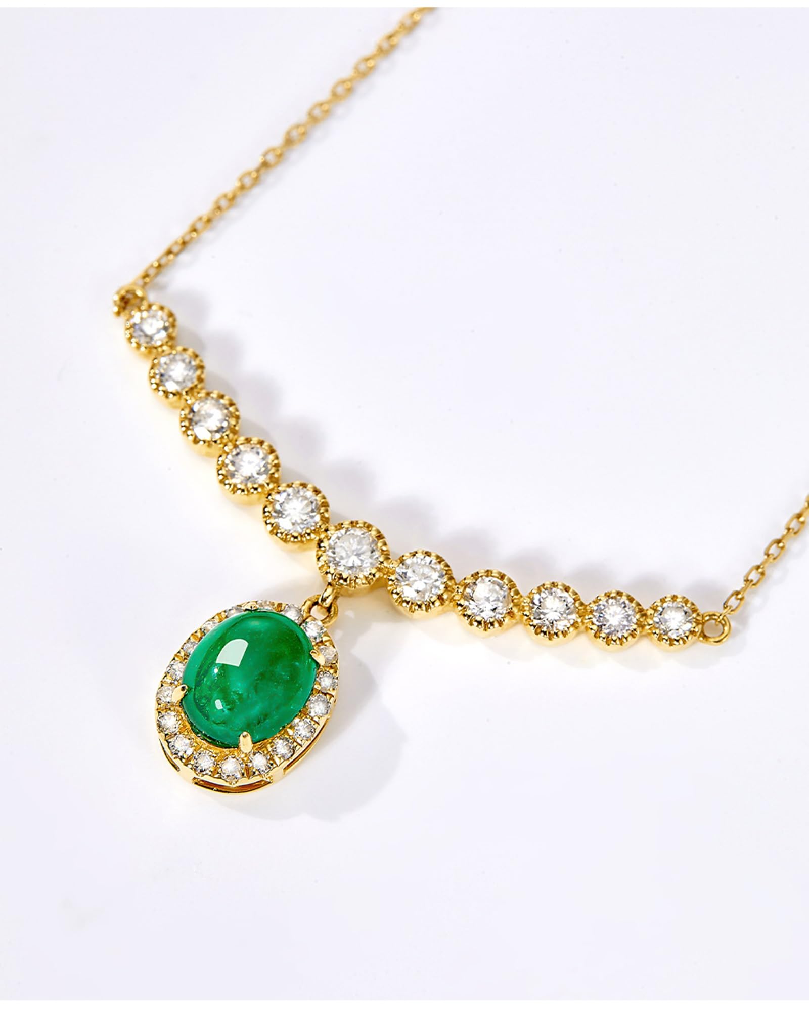 Halsketten für Frauen Fein Ovaler Smaragd und Diamant, Halskette Hochzeit Vintage für Sie| Gelbgold | Trendiger Modeschmuck für Vatertag