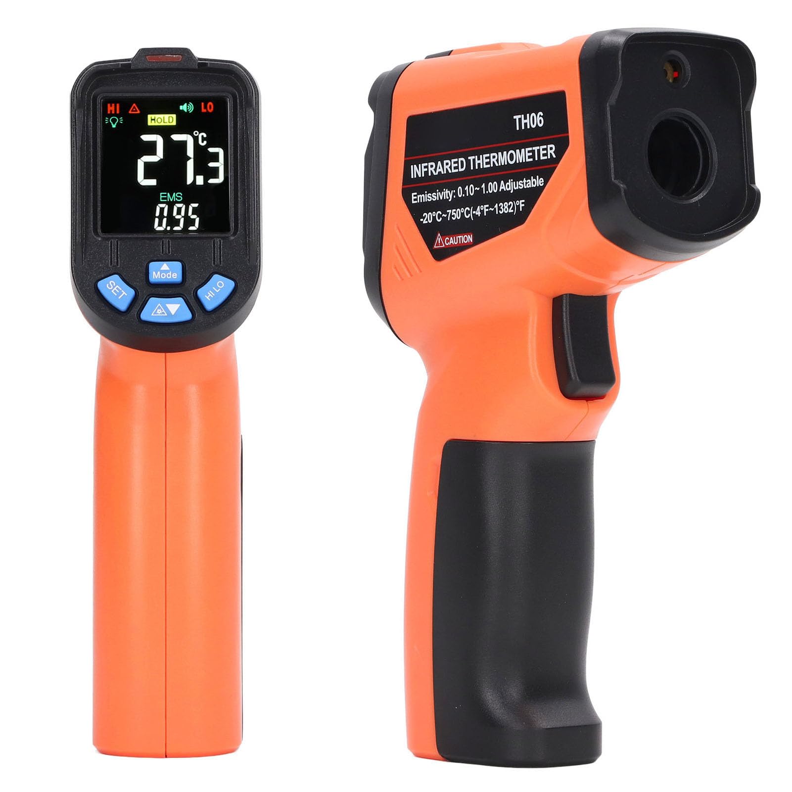 Pistola de temperatura digital HaloVerde Tiger con rango de -20 °C a 750 °C y emisividad ajustable, pistola de temperatura sin contacto con alarma de alta temperatura para uso