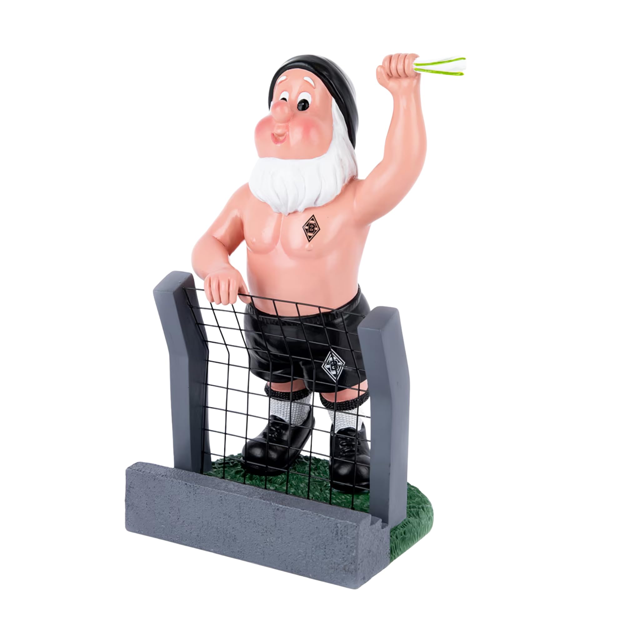 Borussia Mönchengladbach Gartenzwerg „Zaunjubel“ | Offizieller Fanartikel Fohlenshop – Jubelnder Zwerg am Zaun
