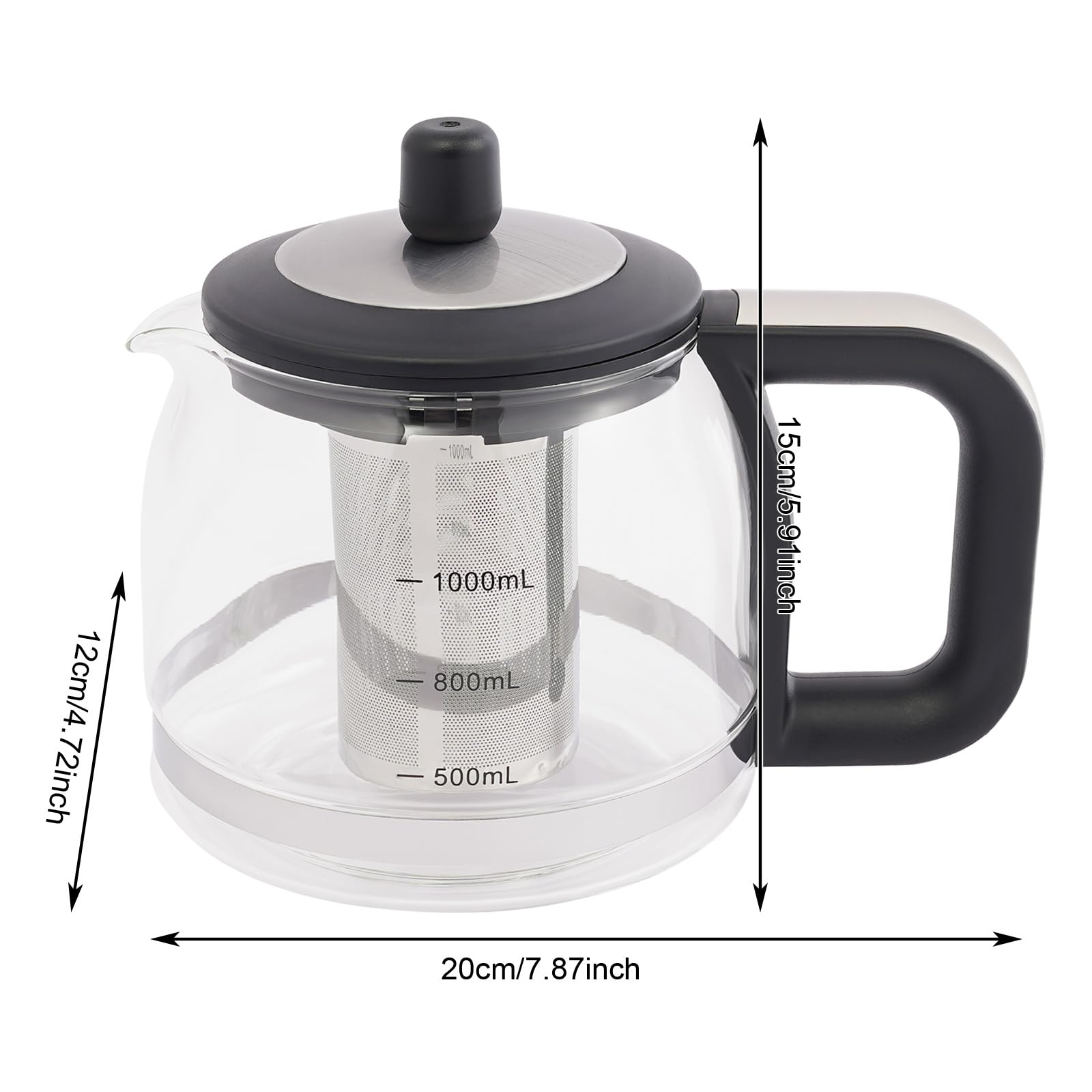 Bollitore elettrico in vetro da 1 + 2 l, con regolazione della temperatura (40 – 100 °C) e funzione di mantenimento del calore (40 – 90 °C), per camera da letto, cucina, dormitori