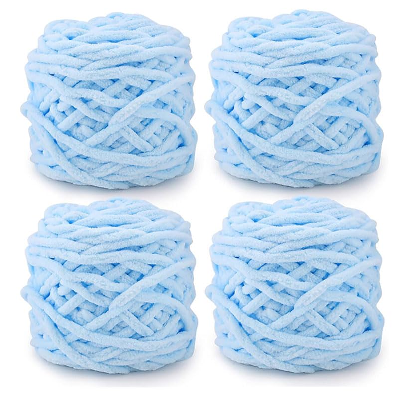 4PCS Chunky Crochet Knitting Wool Yarn, Colored Crochet Hick Long Lasting Machine Washable Knitting Wool Yarn Projects Making Handmade Bags Scarf Hats Blankets-(Blue)