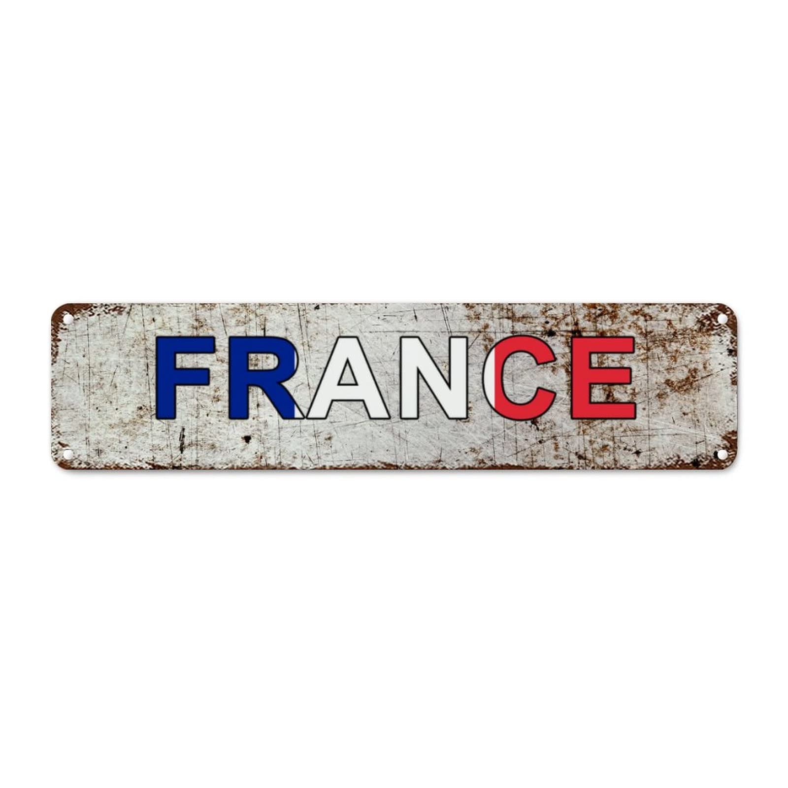 Madcolitote France Flag Street Signs Customized France National Flag Signs Patriotic Metal Tin Sign Country Souvenir Vintage Rustic Wall Art Gift for Foreign Friend, Neighbor 12x3in