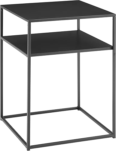 Crosley Furniture Braxton - Mesa auxiliar pequeña con estante de almacenamiento para sala de estar, color negro mate