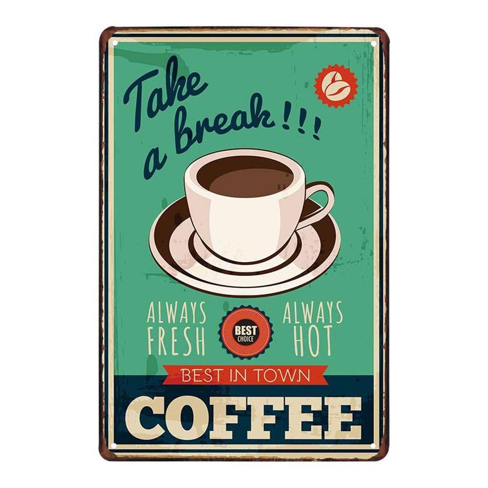 Funny Coffee Quote - Placa de metal retro vintage con cita de café, juego de 4