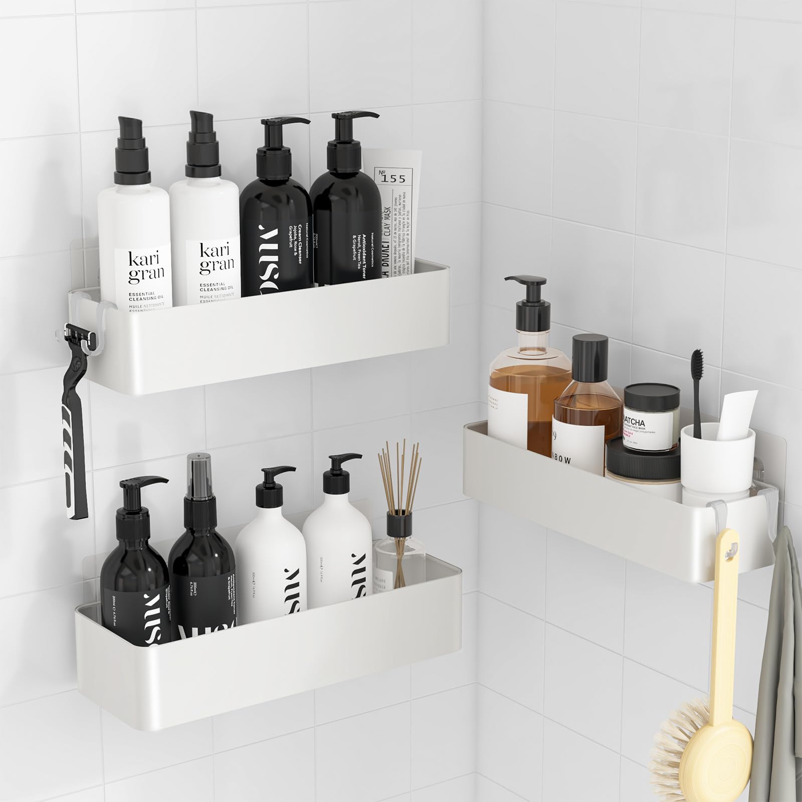 Kitsure 3 Pack Rustproof Shower Caddy - 3 Shelves, Drill-Free & Quick-Dry Shower Organizer, Rustproof Bathroom Shelves with 4 Hooks, Large, White โ image 1